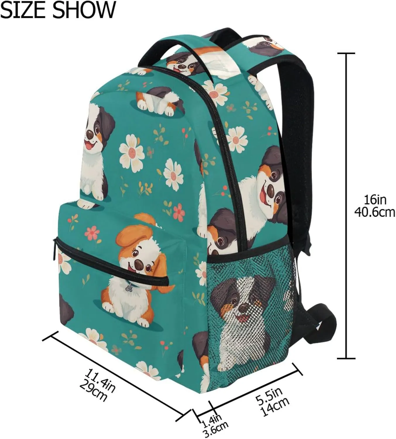 Laptop Backpack for Teenager Fashion Sports Backpack with Chest Strap for Travel Trip Cartoon Cute Dog Turquoise