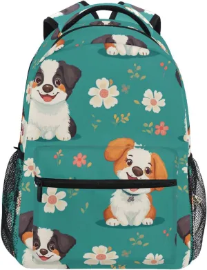 Laptop Backpack for Teenager Fashion Sports Backpack with Chest Strap for Travel Trip Cartoon Cute Dog Turquoise