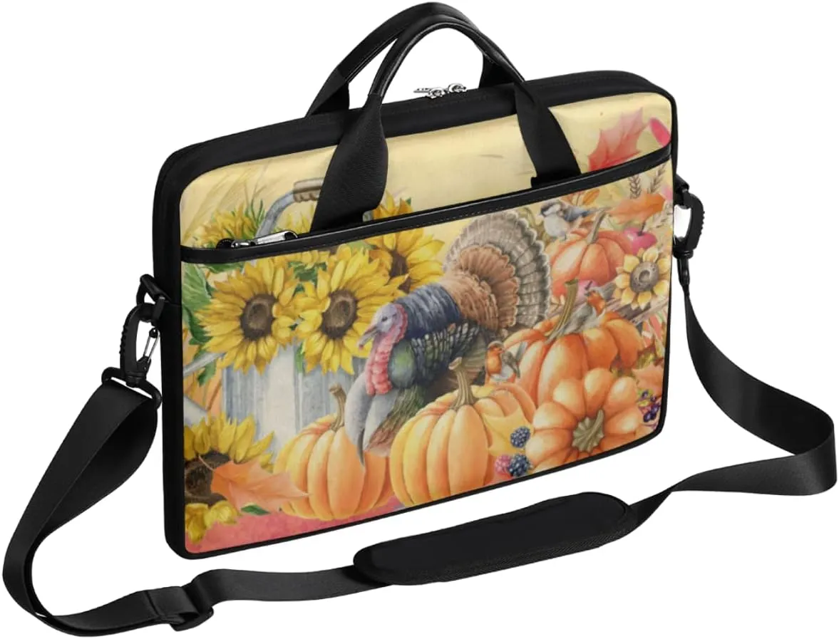 Laptop Bag Case Sleeve Thanksgiving Turkey,Table Laptop Shoulder Messenger Bag Autumn Fall Sunflower for 14 14.5 Inch Computer