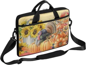 Laptop Bag Case Sleeve Thanksgiving Turkey,Table Laptop Shoulder Messenger Bag Autumn Fall Sunflower for 14 14.5 Inch Computer