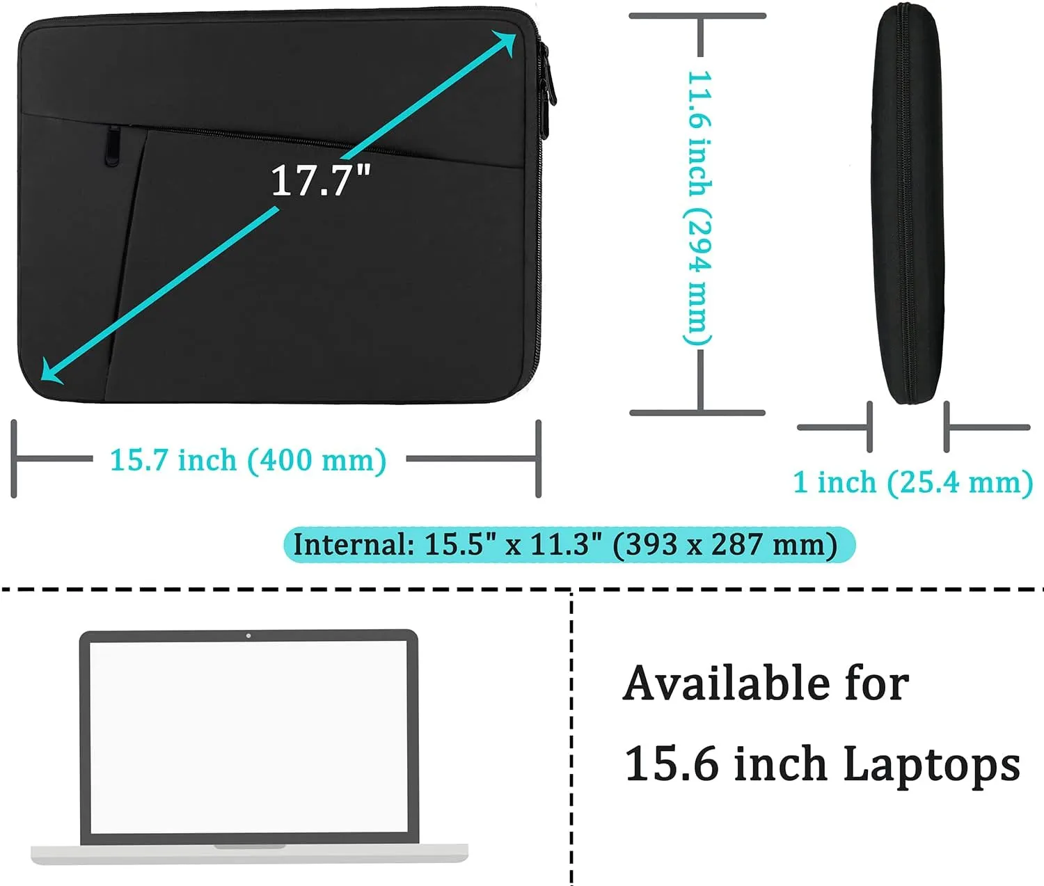 Laptop Case Sleeve 15.6 inch, Durable Shockproof Protective Computer Carrying Cover with Front Pocket, Briefcase Handbags Laptop Sleeve Bag for 15.6 inch HP, Dell, Acer, Asus, Notebook, Black