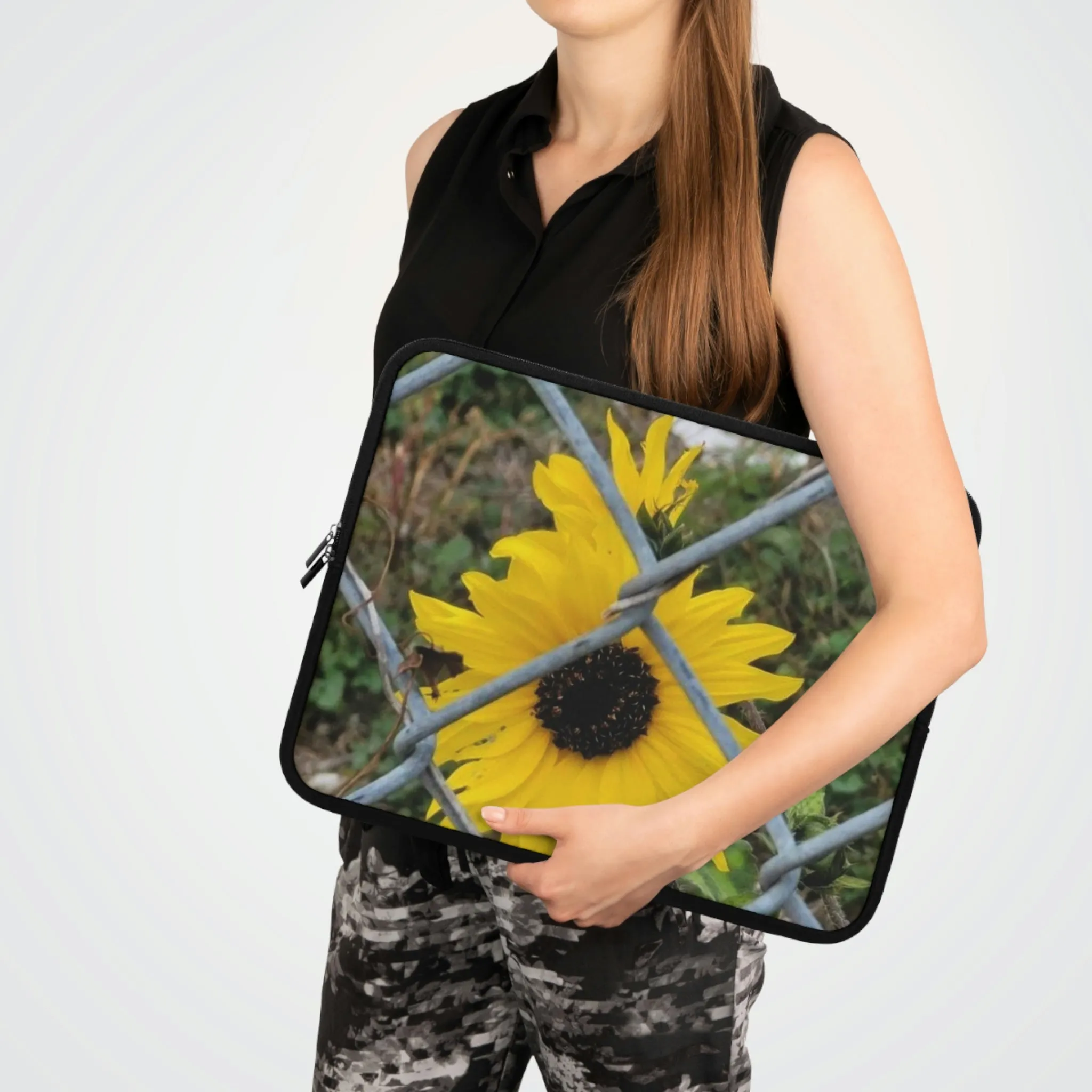 Laptop Sleeve with Sunflower Behind A Fence Design 7 Inch 10 Inch 13 Inch 15 Inch 17 Inch
