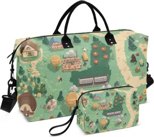 Large Bag Large Carry On Bag Sport Training Bag with Adjustable Strap for Trip 2 Pcs Set Game Map Village Green
