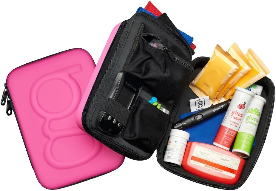 Large Diabetes Travel Case Hard Shell, Organizer for Glucose Monitor, Insulin Pen, BGL Strips, Syringe, Needles & Diabetic Supplies, Premium & Durable with Extra Compartment, Pink