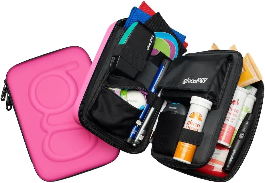 Large Diabetes Travel Case Hard Shell, Organizer for Glucose Monitor, Insulin Pen, BGL Strips, Syringe, Needles & Diabetic Supplies, Premium & Durable with Extra Compartment, Pink