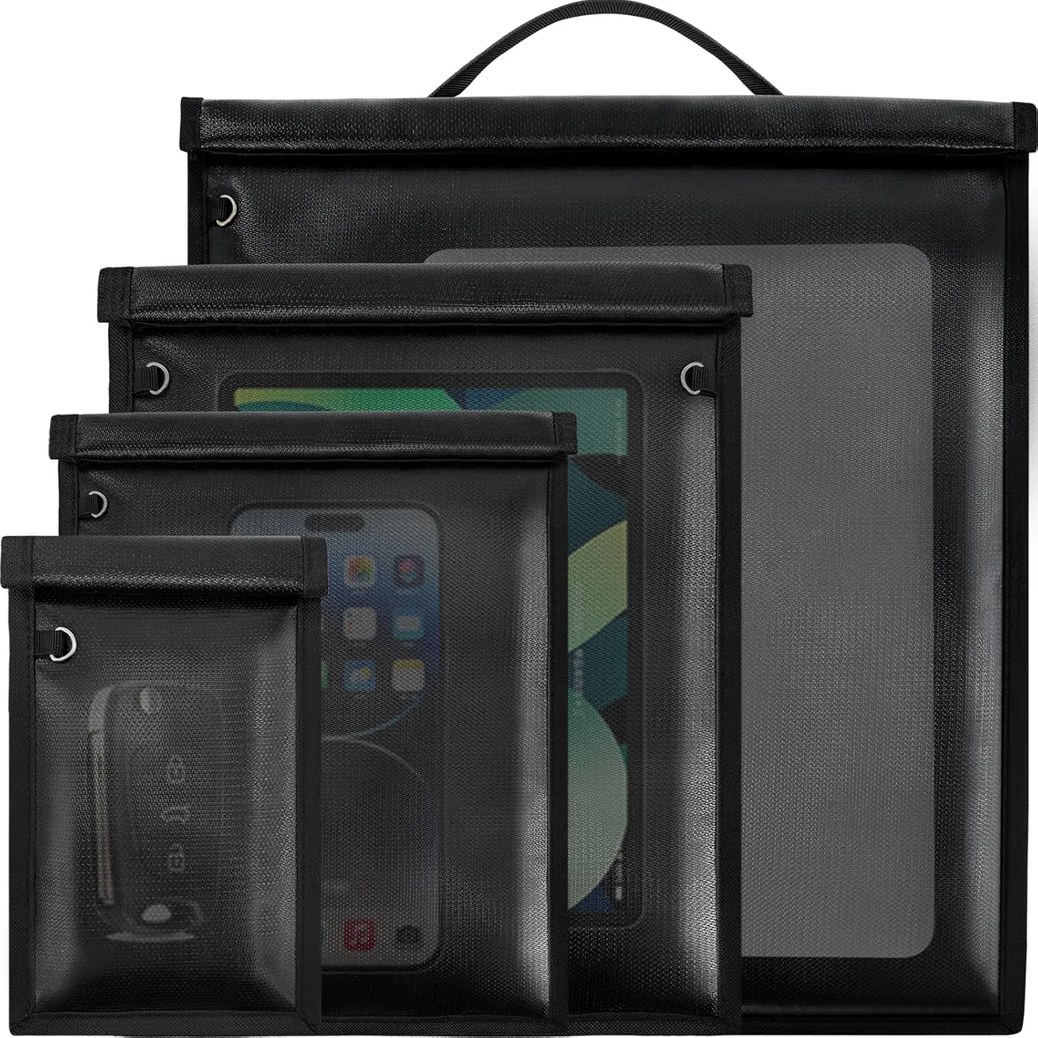 Large Faraday Bags - 4 Pack Faraday Cages for Phones, Laptops, Tablets & Car Keys, Signal Blocking Faraday Key Fob Protector, Fireproof & Waterproof RFID Travel Pouch for Anti-Theft Use