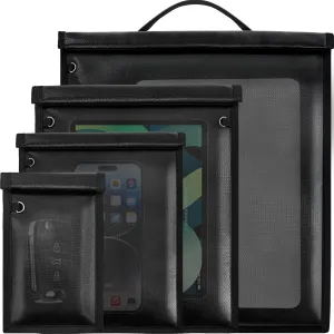 Large Faraday Bags - 4 Pack Faraday Cages for Phones, Laptops, Tablets & Car Keys, Signal Blocking Faraday Key Fob Protector, Fireproof & Waterproof RFID Travel Pouch for Anti-Theft Use
