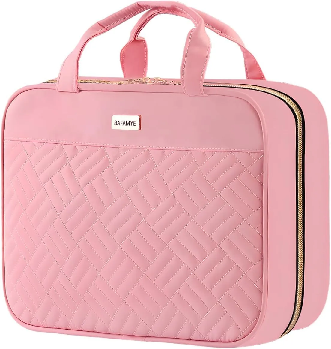 Large Toiletry Bag for Women with Hanging Hook, Portable Travel Makeup Cosmetic Organizer for Accessories, Shampoo, Full Sized Container, Toiletries (Large, Pink)