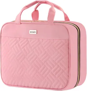 Large Toiletry Bag for Women with Hanging Hook, Portable Travel Makeup Cosmetic Organizer for Accessories, Shampoo, Full Sized Container, Toiletries (Large, Pink)