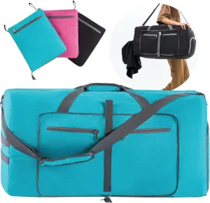 Large Travel Duffel Bag & Tote Luggage - Perfect Overnight Weekender & Gym Bag for Men & Women - Water-Resistant, Shoe Compartment - 80L (27 X 15 X 12 inches) Blue