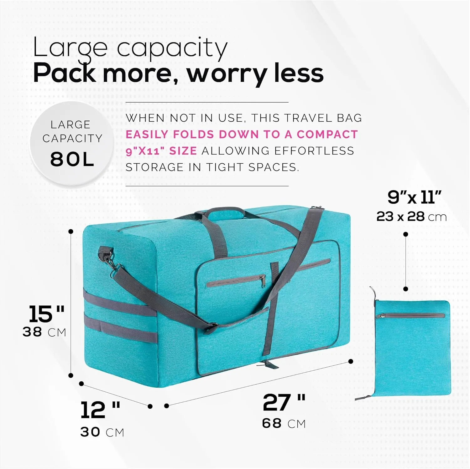 Large Travel Duffel Bag & Tote Luggage - Perfect Overnight Weekender & Gym Bag for Men & Women - Water-Resistant, Shoe Compartment - 80L (27 X 15 X 12 inches) Blue