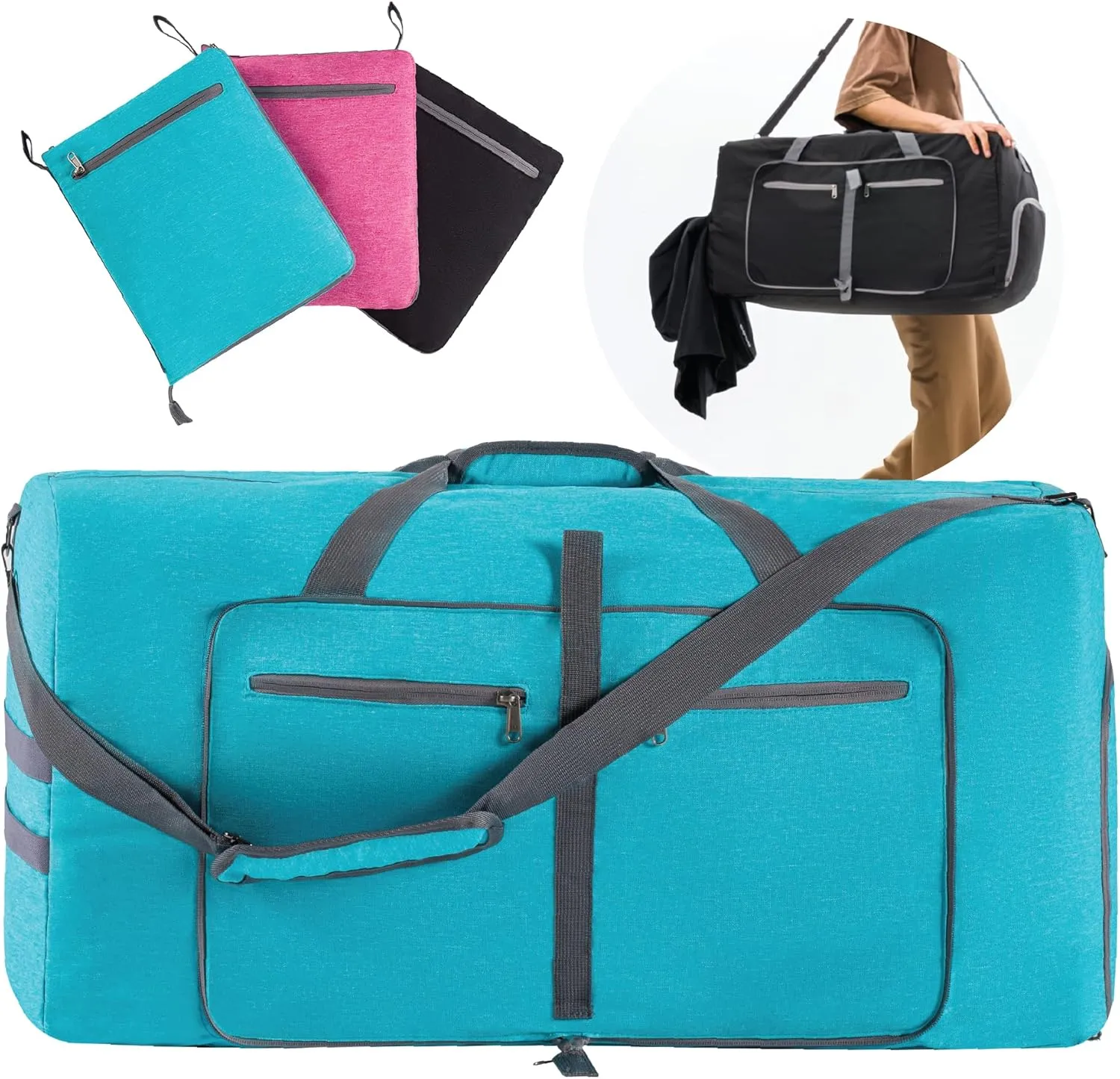 Large Travel Duffel Bag & Tote Luggage - Perfect Overnight Weekender & Gym Bag for Men & Women - Water-Resistant, Shoe Compartment - 80L (27 X 15 X 12 inches) Blue