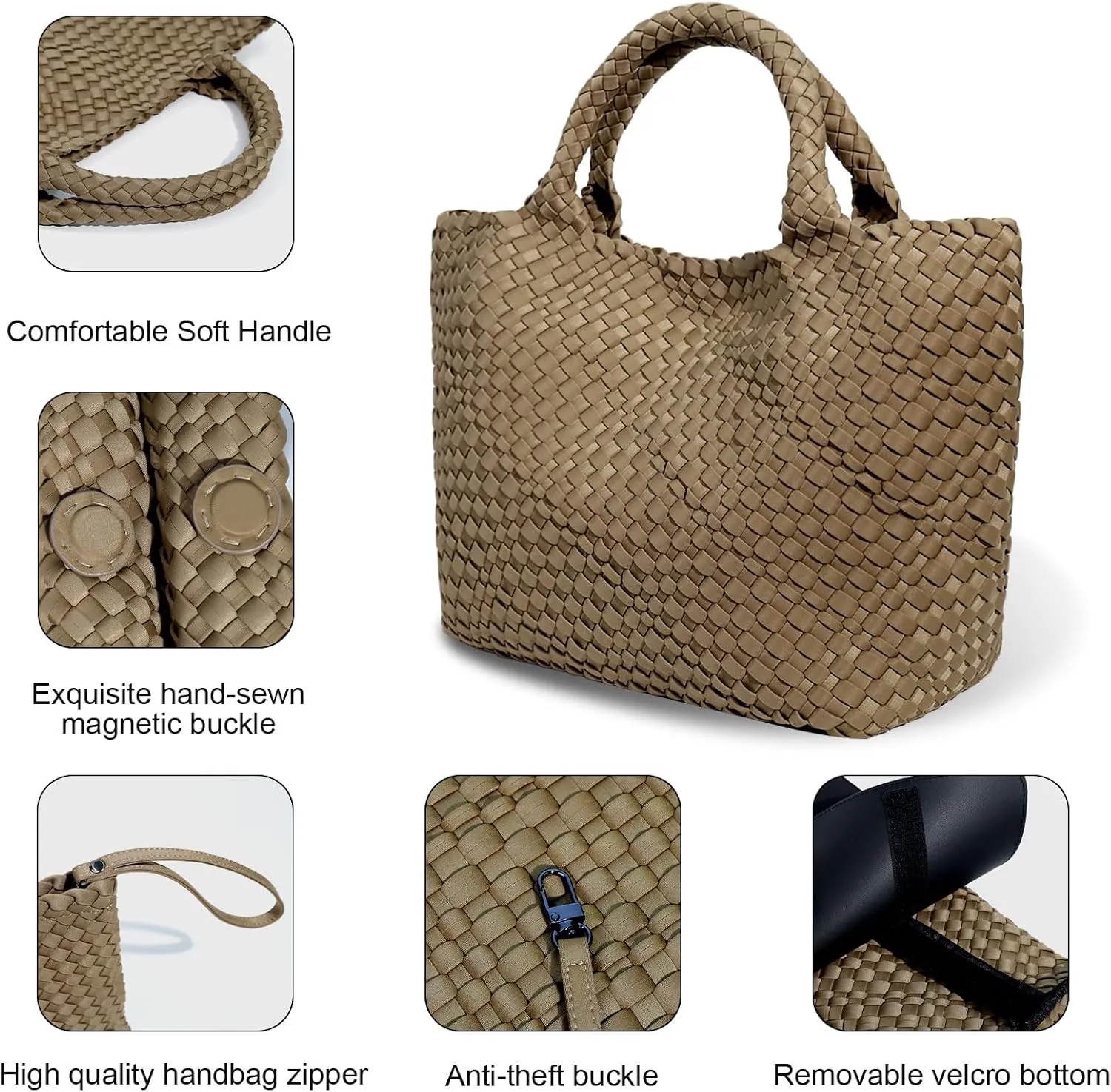Large Woven Neoprene Tote for Women, Shopper Bag, Travel Braided Handbags, Beach Shoulder Purses