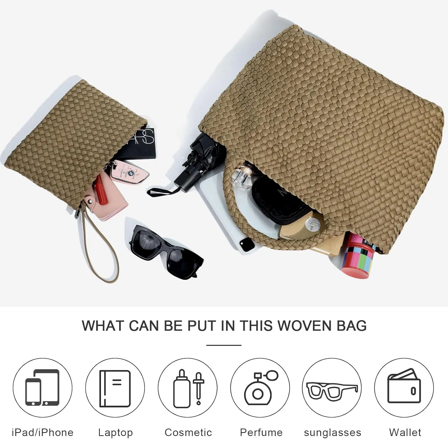 Large Woven Neoprene Tote for Women, Shopper Bag, Travel Braided Handbags, Beach Shoulder Purses
