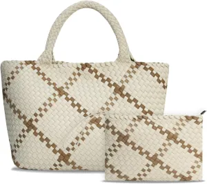 Large Woven Neoprene Tote for Women, Shopper Bag, Travel Braided Handbags, Beach Shoulder Purses