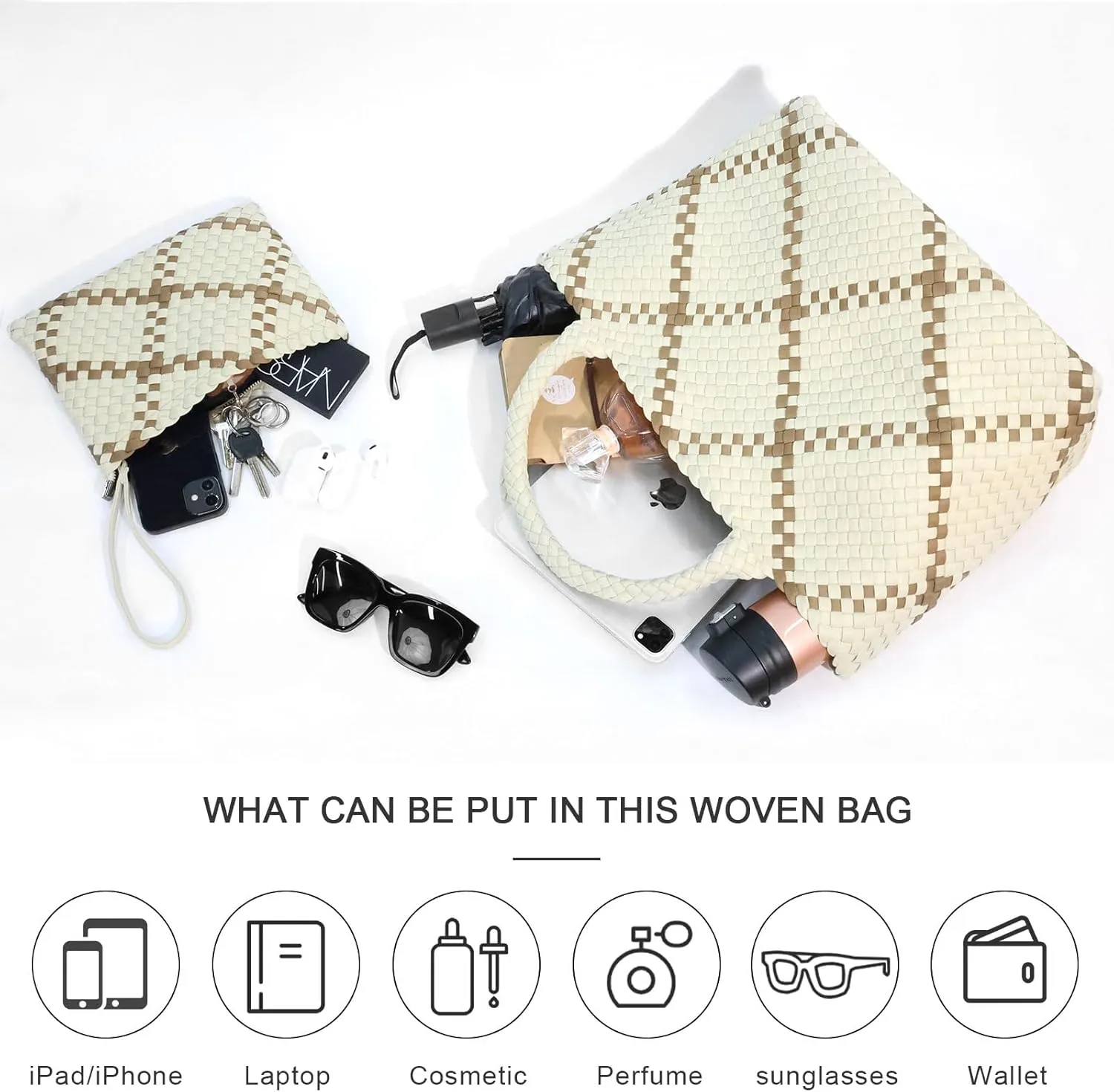 Large Woven Neoprene Tote for Women, Shopper Bag, Travel Braided Handbags, Beach Shoulder Purses
