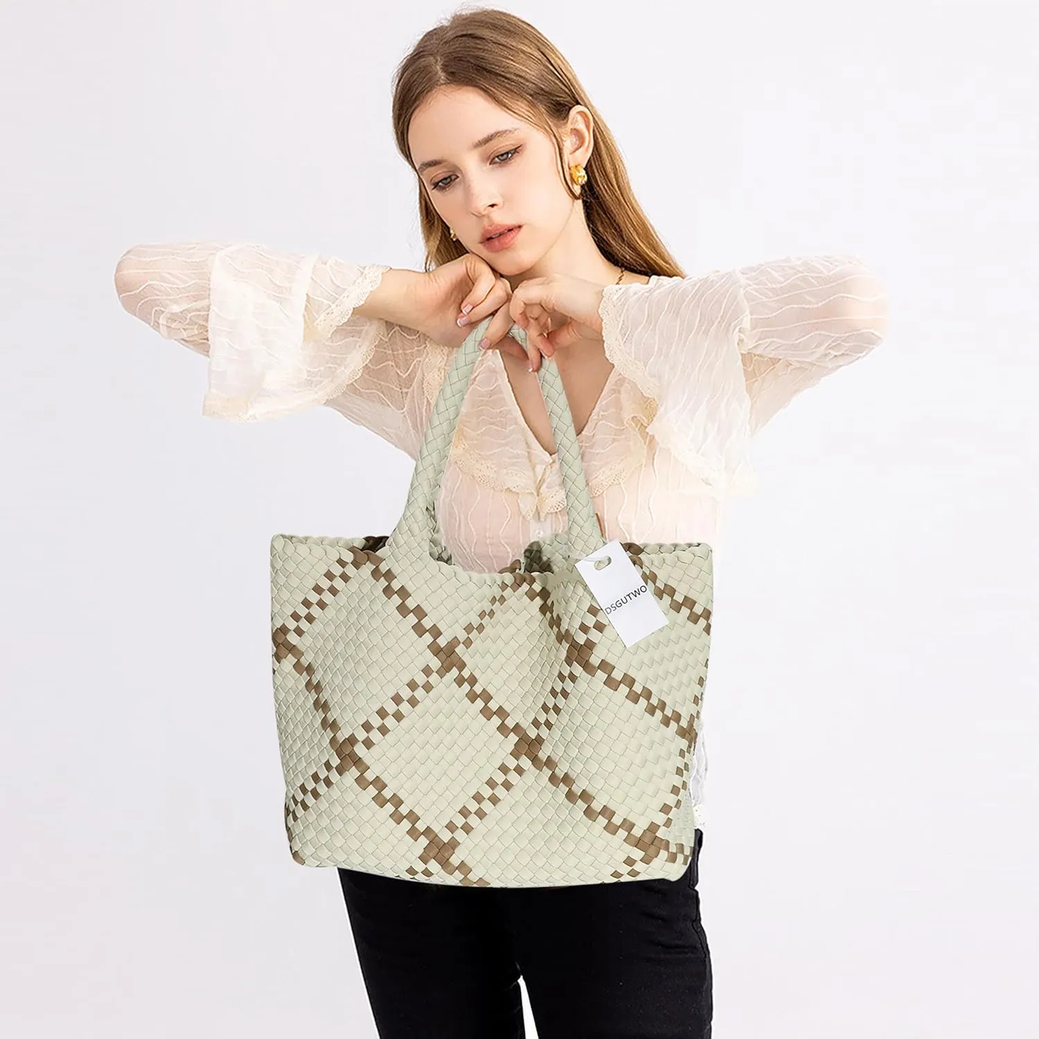 Large Woven Neoprene Tote for Women, Shopper Bag, Travel Braided Handbags, Beach Shoulder Purses