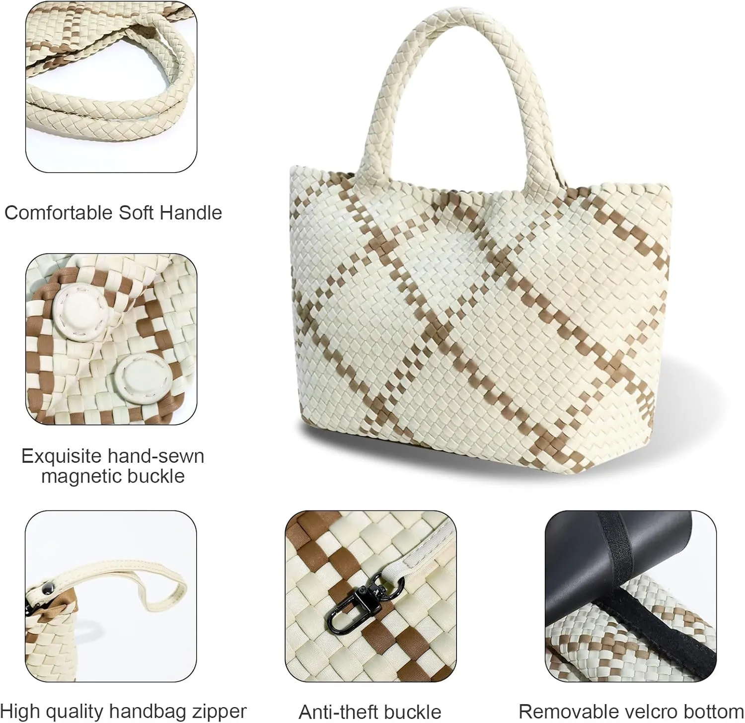 Large Woven Neoprene Tote for Women, Shopper Bag, Travel Braided Handbags, Beach Shoulder Purses