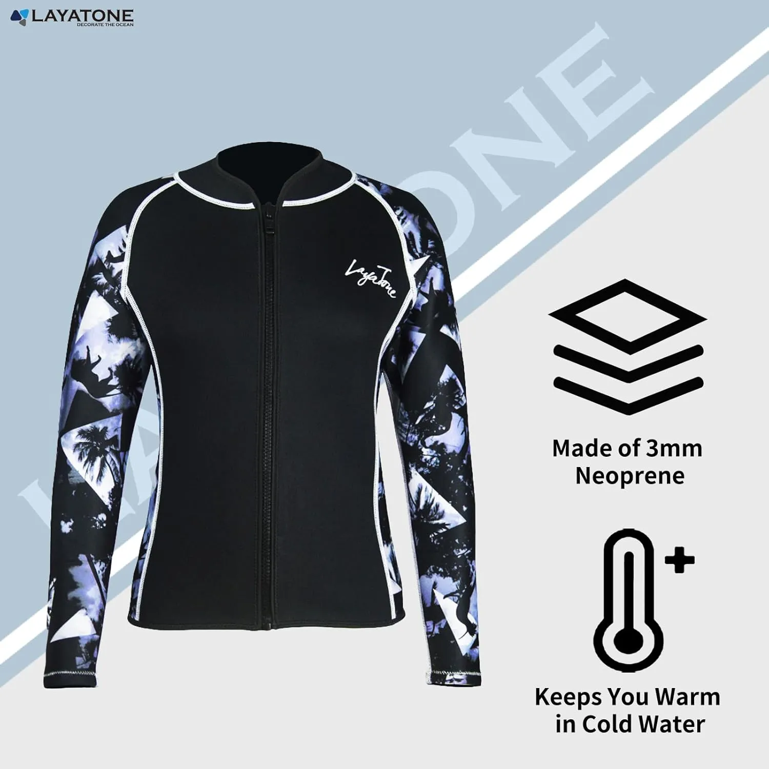 LayaTone Women's 3mm Long Sleeve Neoprene Wetsuit Top - Cold Water Swim, Diving, Surfing & Water Aerobics - Comfort, Warmth & Protection - Suit Jackets for Women