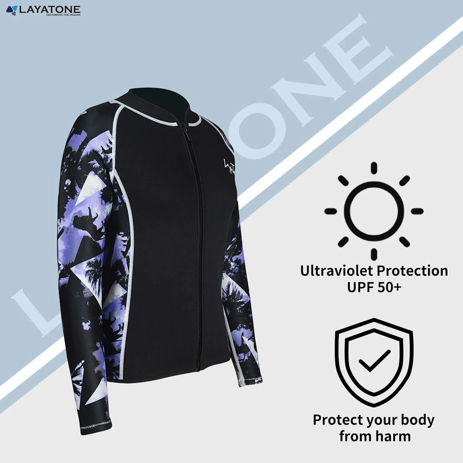 LayaTone Women's 3mm Long Sleeve Neoprene Wetsuit Top - Cold Water Swim, Diving, Surfing & Water Aerobics - Comfort, Warmth & Protection - Suit Jackets for Women