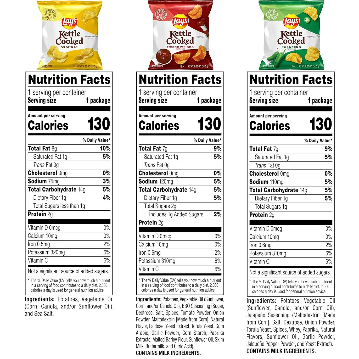 Lay's Kettle Cooked Potato Chips, Variety Pack, 0.85 Ounce (Pack of 40)