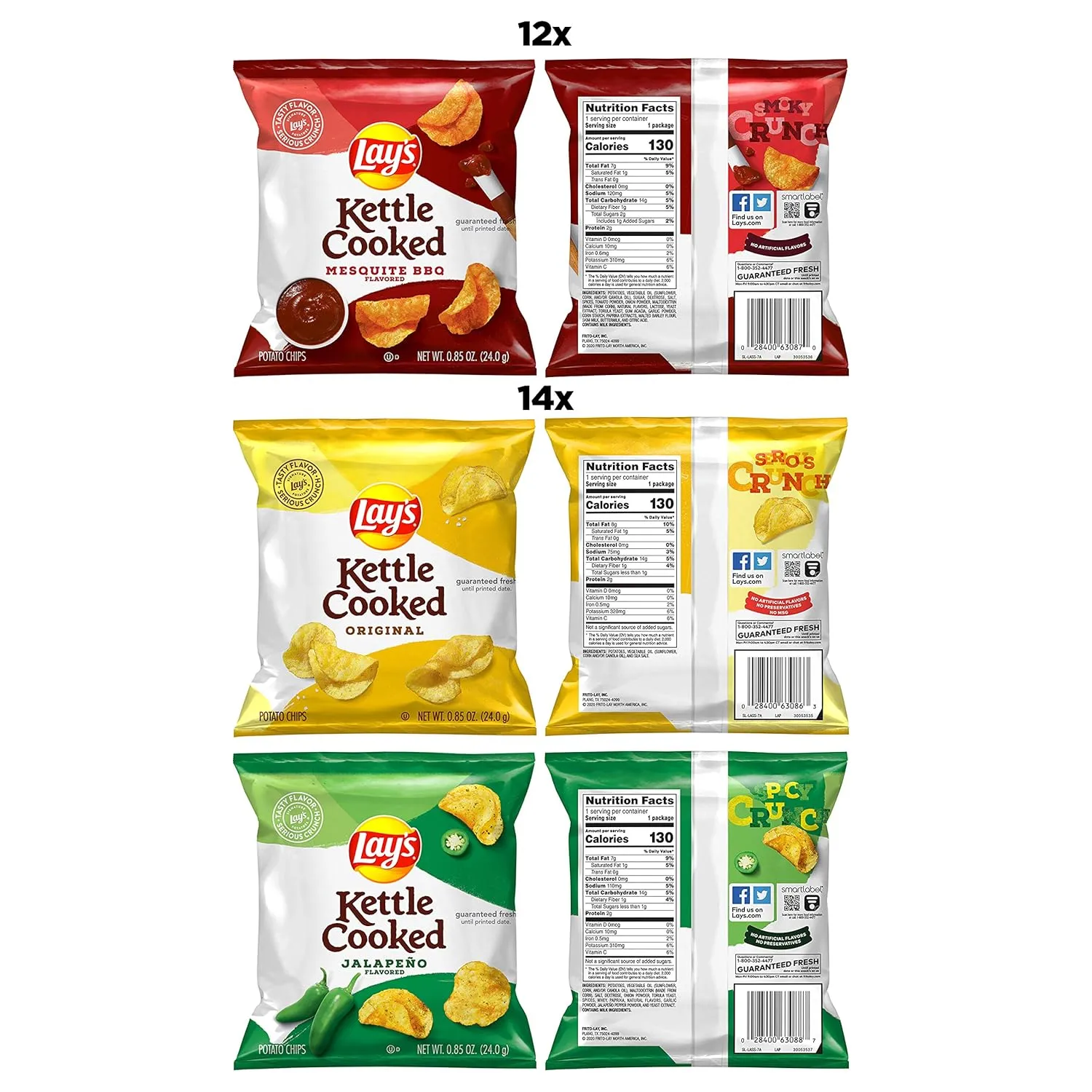 Lay's Kettle Cooked Potato Chips, Variety Pack, 0.85 Ounce (Pack of 40)