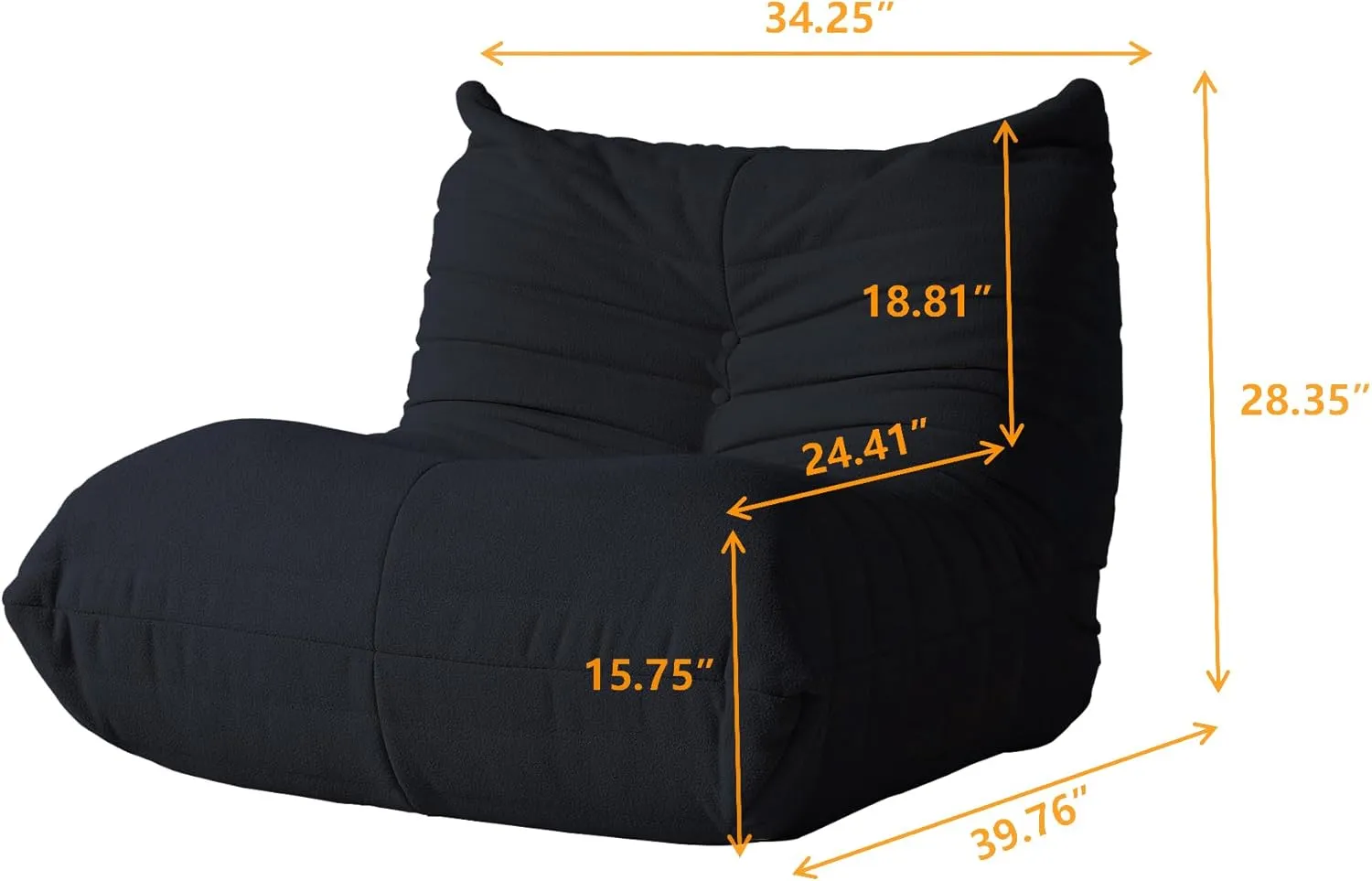 Lazy Floor Sofa, Fireside Chair,Teddy Velvet Sofa Bean Bag Couch, Lounge Accent Chair for Living Room Corner Bedroom Salon Office，Black