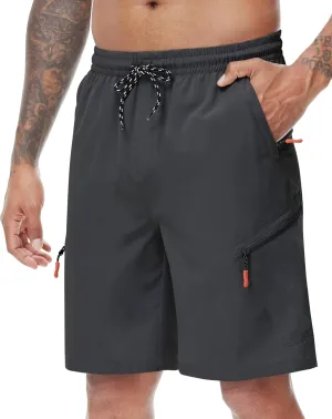 LAZYDAY Men's Hiking Cargo Shorts 9 Inch Inseam with Zipper Pockets Elastic Waistband for Outdoor, Travel, Summer