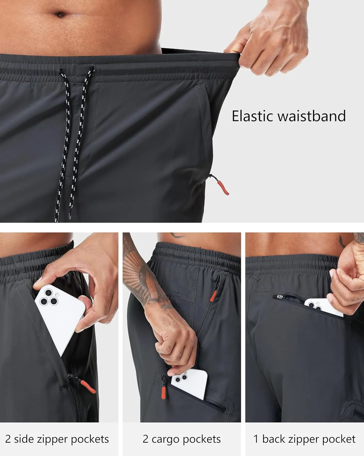 LAZYDAY Men's Hiking Cargo Shorts 9 Inch Inseam with Zipper Pockets Elastic Waistband for Outdoor, Travel, Summer
