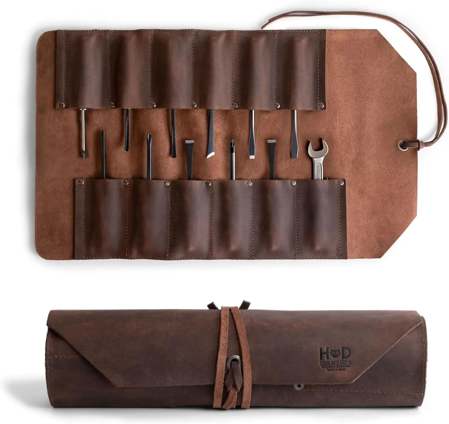 Leather Tool Bag Roll Up, 12 Slot Heavy Duty Tool Roll Bag Organizer, Tool Roll Up Bag, Portable Tool Wrap Roll Bags for Travel, Durable Tool Kit Folding Tool Pouch Roll Up Mechanic Gifts for Men