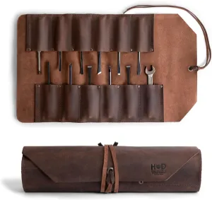 Leather Tool Bag Roll Up, 12 Slot Heavy Duty Tool Roll Bag Organizer, Tool Roll Up Bag, Portable Tool Wrap Roll Bags for Travel, Durable Tool Kit Folding Tool Pouch Roll Up Mechanic Gifts for Men