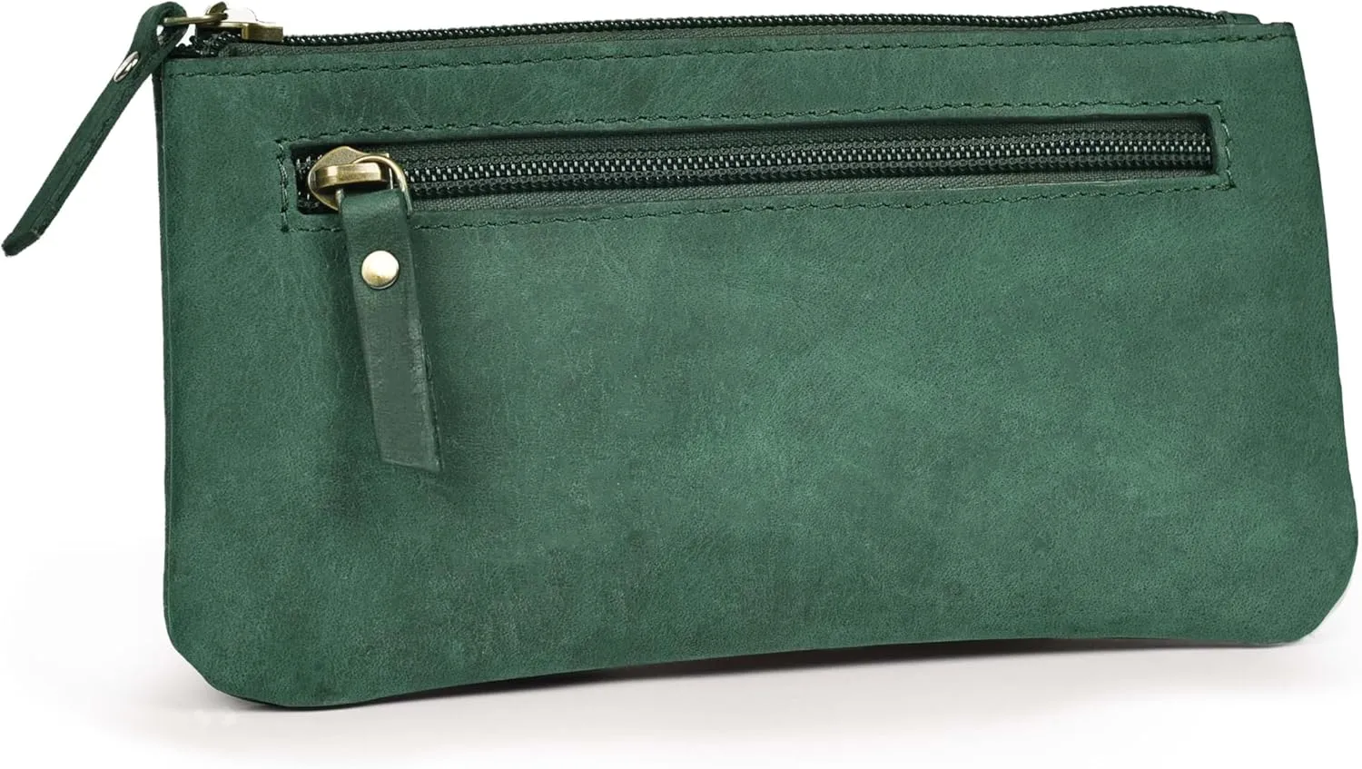 LEATHER VILLAGE Leather Pencil Pouch Pen Case - Turquiose - 8"X4"- Double Pocket - Elegant and Practical Zipper Pouch Holder for Artists, Men, and Women