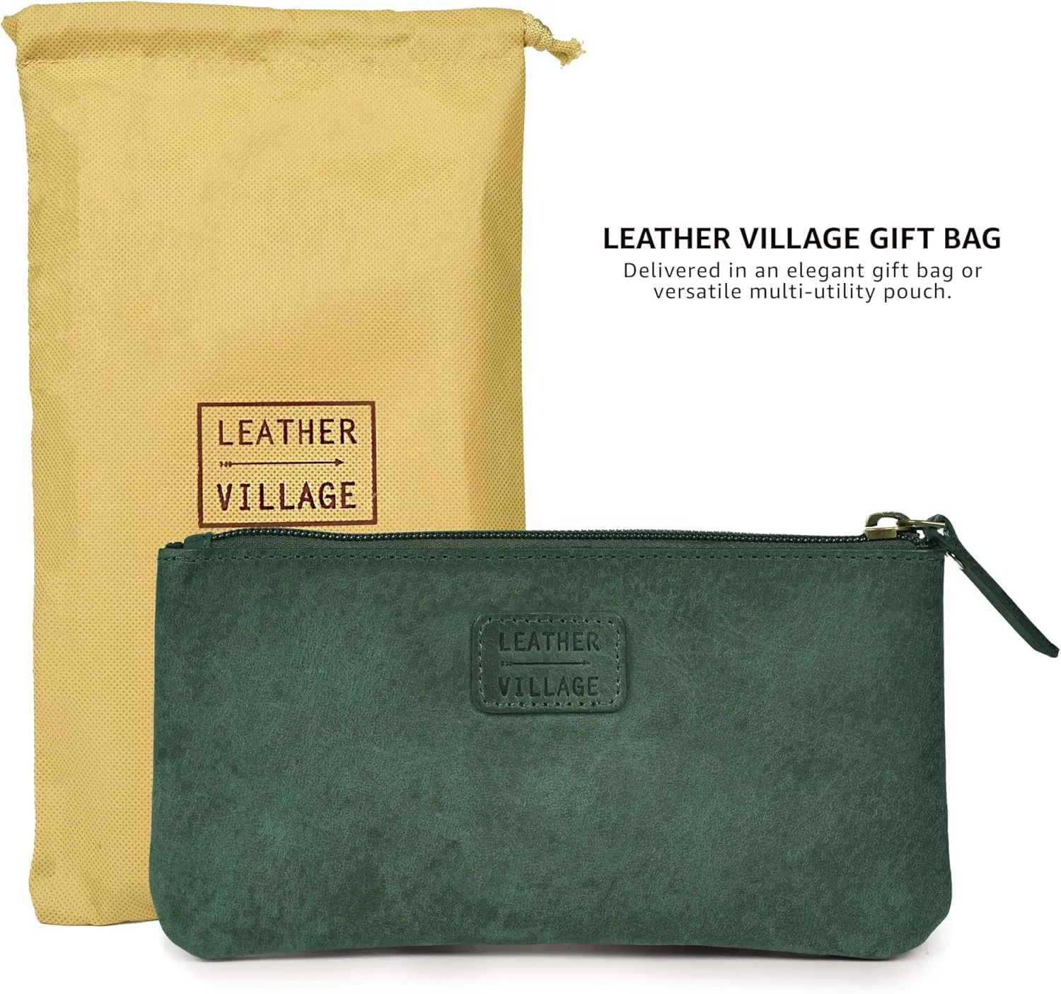 LEATHER VILLAGE Leather Pencil Pouch Pen Case - Turquiose - 8"X4"- Double Pocket - Elegant and Practical Zipper Pouch Holder for Artists, Men, and Women