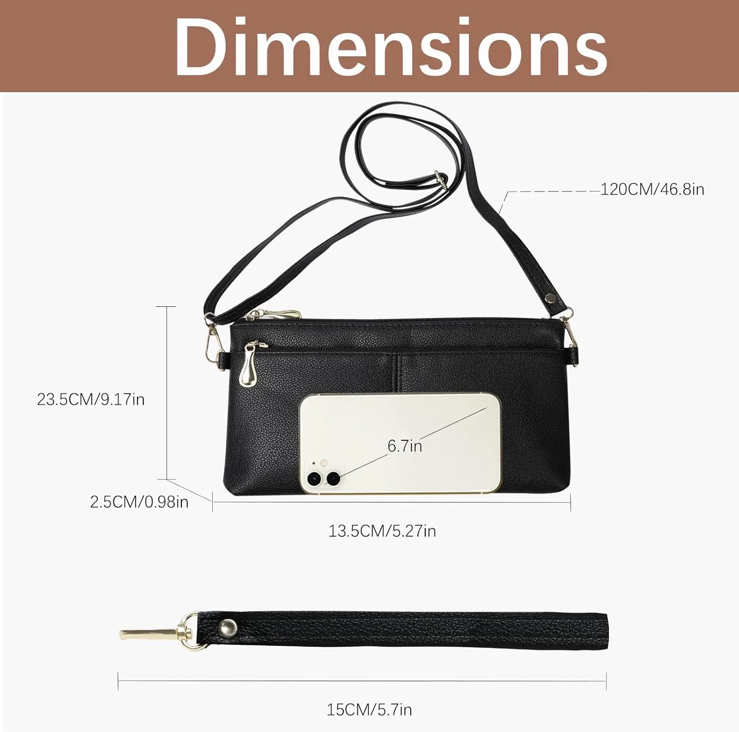 Leather Wristlet Clutch Wallet Purses For Women,Women's Triple Zip Cell Phone Bags Small Crossbody Bag