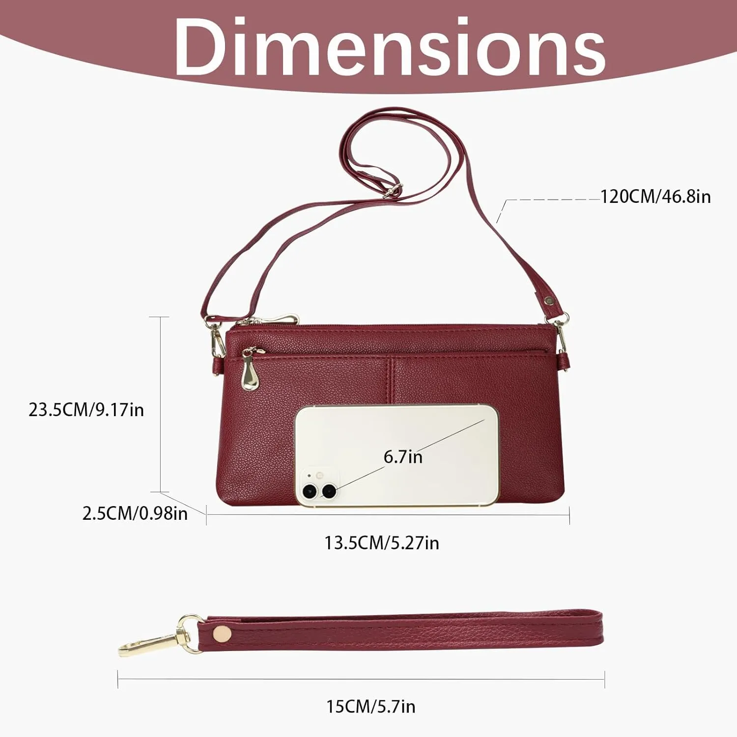 Leather Wristlet Clutch Wallet Purses For Women,Women's Triple Zip Cell Phone Bags Small Crossbody Bag