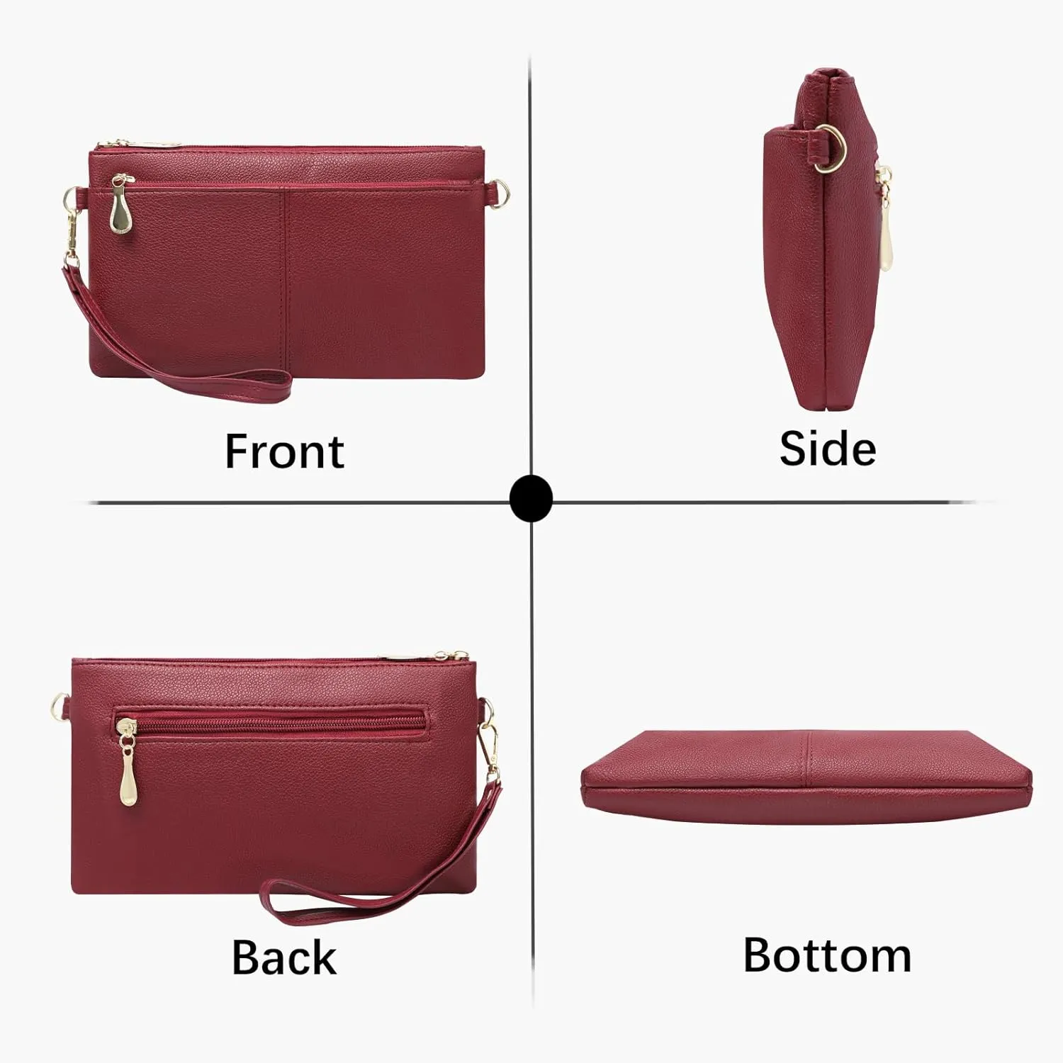 Leather Wristlet Clutch Wallet Purses For Women,Women's Triple Zip Cell Phone Bags Small Crossbody Bag