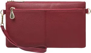 Leather Wristlet Clutch Wallet Purses For Women,Women's Triple Zip Cell Phone Bags Small Crossbody Bag