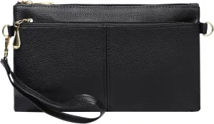 Leather Wristlet Clutch Wallet Purses For Women,Women's Triple Zip Cell Phone Bags Small Crossbody Bag