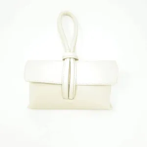 Leather Wristlet Handbag- Beige
