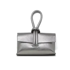 Leather Wristlet Handbag- Pewter