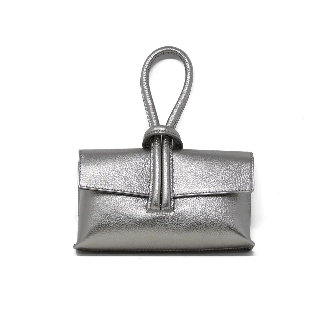 Leather Wristlet Handbag- Pewter