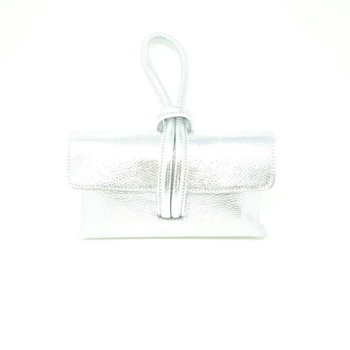 Leather Wristlet Handbag- Silver