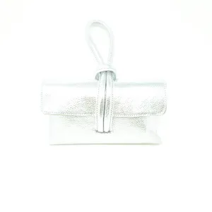 Leather Wristlet Handbag- Silver
