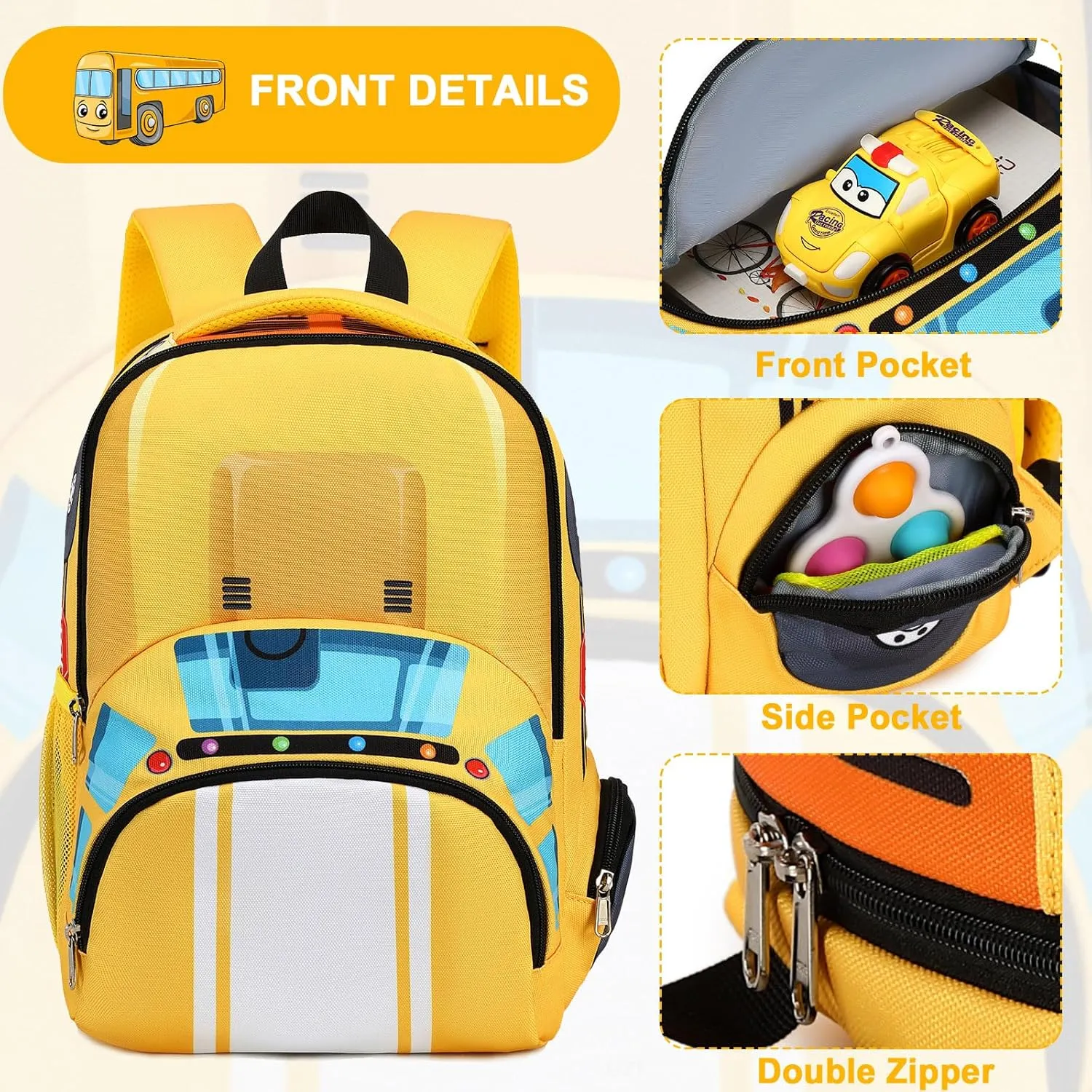 LEDAOU Toddler Kids Backpack for Boys Girls Preschool Kindergarten School Backpack Bookbag School Bag with Chest Strap (Bus Yellow)