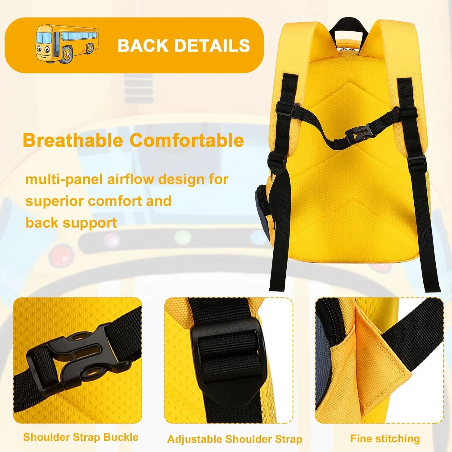 LEDAOU Toddler Kids Backpack for Boys Girls Preschool Kindergarten School Backpack Bookbag School Bag with Chest Strap (Bus Yellow)