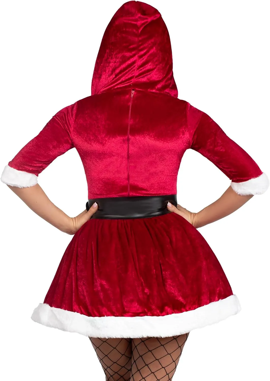 Leg Avenue Women's 2 Pc Mrs Claus Santa Christmas Costume with Hooded Dress, Belt