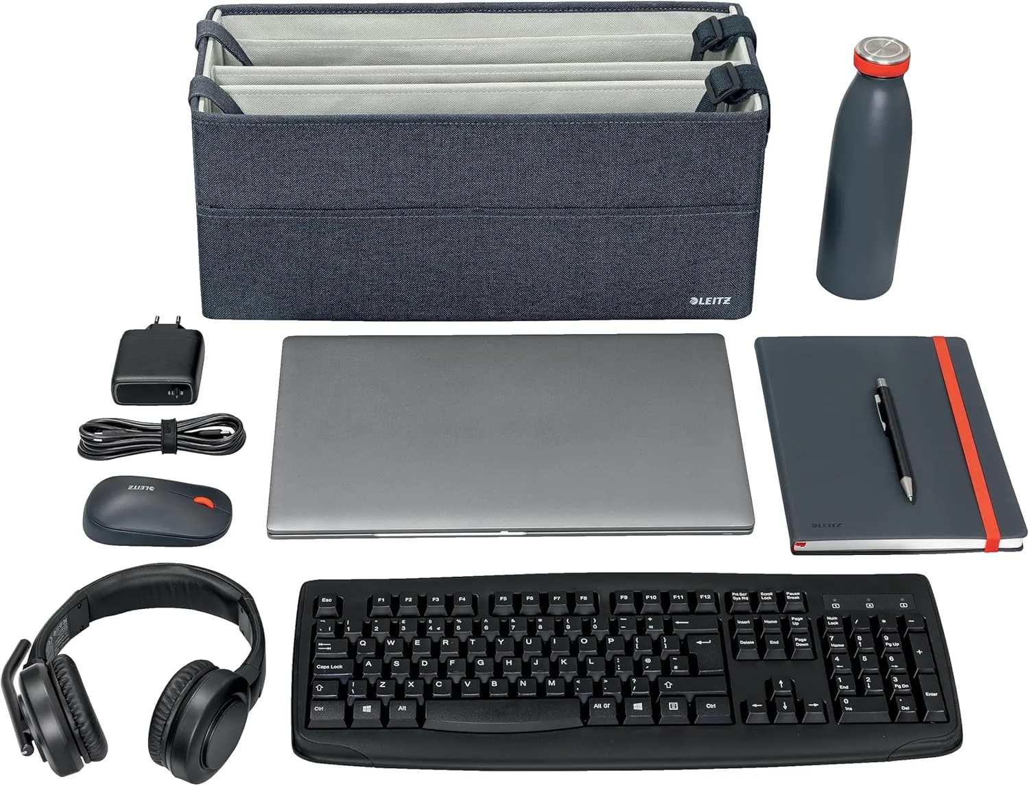 Leitz Fabric Hot Desking Work Bag & Storage Bag, Laptop Bag & Desk Tidy Organiser for Stationery & Laptop Accessories, w. Carry Handles, Foldable & Eco Conscious, Recycle Range, Velvet Grey, 64440089