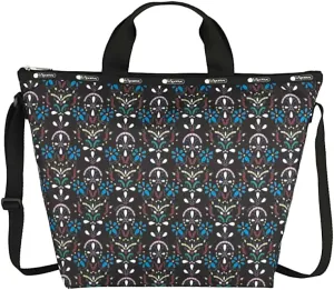 LeSportsac Cloistered Jewels Deluxe Easy Carry Tote Crossbody   Top Handle Handbag, Style 4360/Color E469, Mosaic Art Tiles Designs in Colorful Crest & Flower Motifs, Jewel Tones:Ruby, Azure, Emerald