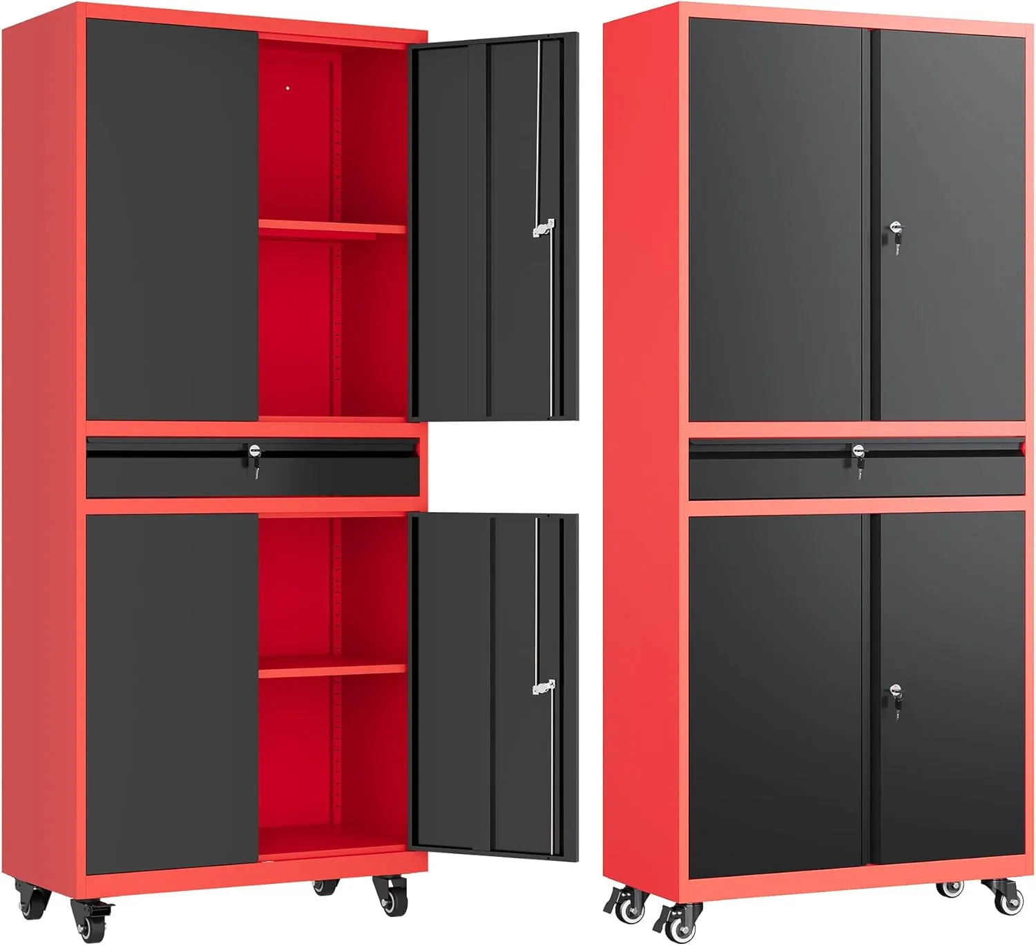Letaya Metal Garage Storage Cabinet with Wheels,Rolling Tool Cabinet with Adjustable Shelves and Drawer for Garage Home Utility Room (Red)