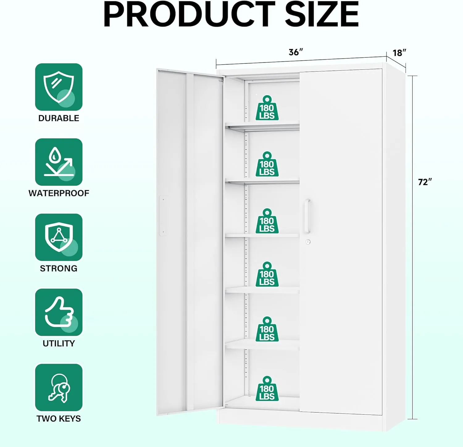 Letaya Metal Storage Cabinet with Lock Door Adjustable Shelf,72" Steel Lockers for Office, Home,School,Kitchen,Garage Tool Utility Cabinet (2 Door-White)